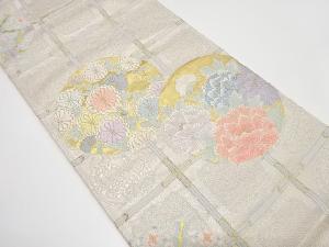 格子に花丸模様織り出し　袋帯